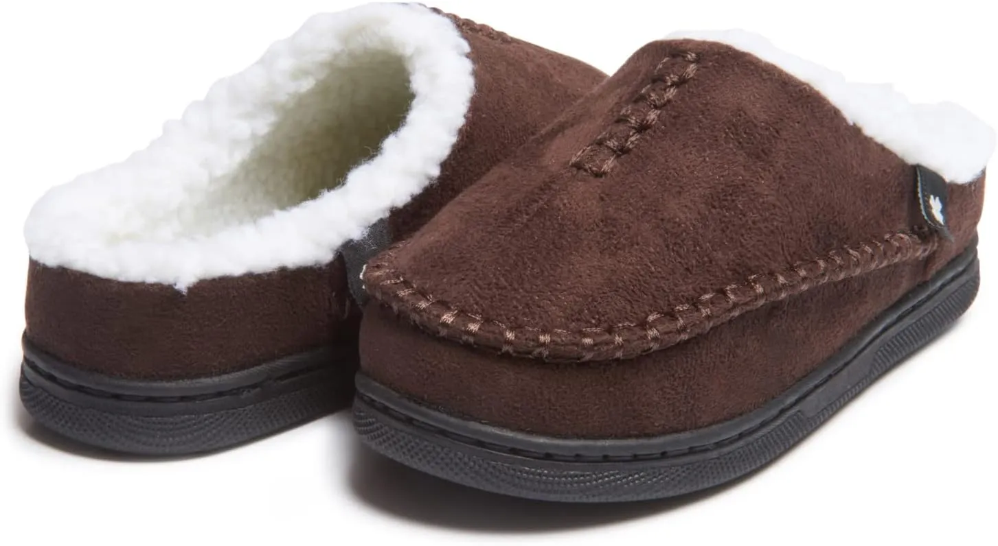 Lucky Brand Boys Micro Suede Clog Slippers, Non Slip Rubber Sole Warm Fuzzy Fluffy House Shoes, Kids Indoor Outdoor Clogs