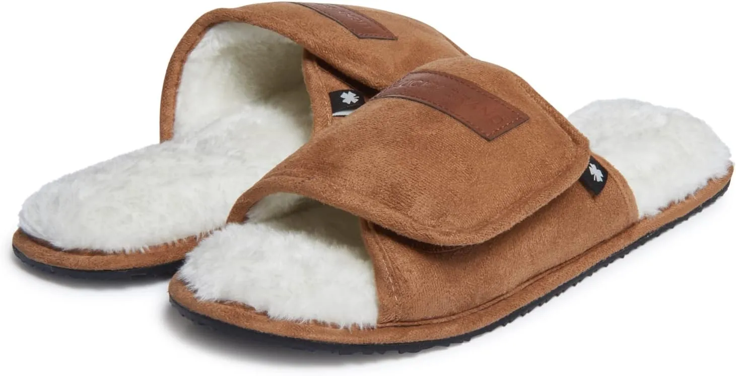 Lucky Brand Mens Microsuede Memory Foam Open Toe Slippers, Cool Adjustable Strap Indoor Outdoor House Sliders for Men