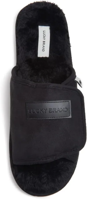Lucky Brand Mens Microsuede Memory Foam Open Toe Slippers, Cool Adjustable Strap Indoor Outdoor House Sliders for Men