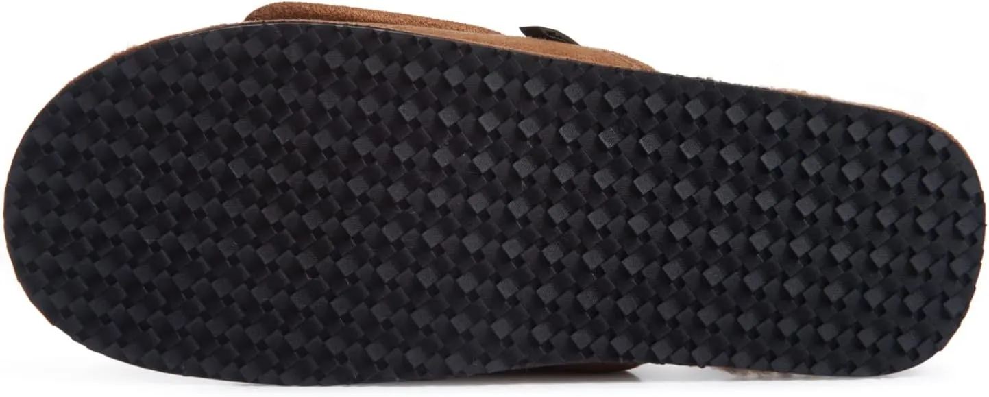 Lucky Brand Mens Microsuede Memory Foam Open Toe Slippers, Cool Adjustable Strap Indoor Outdoor House Sliders for Men