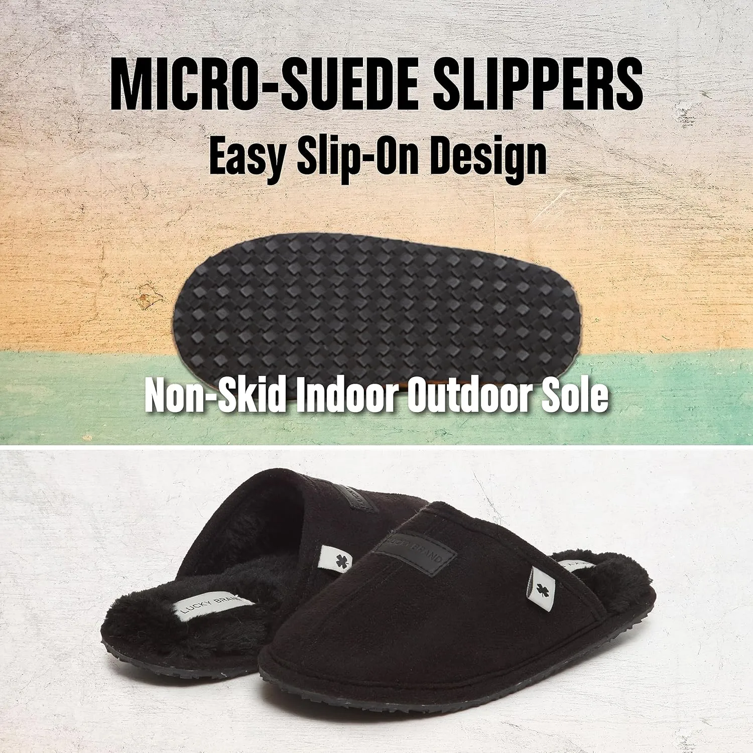 Lucky Brand Mens Microsuede Memory Foam Open Toe Slippers, Cool Adjustable Strap Indoor Outdoor House Sliders for Men