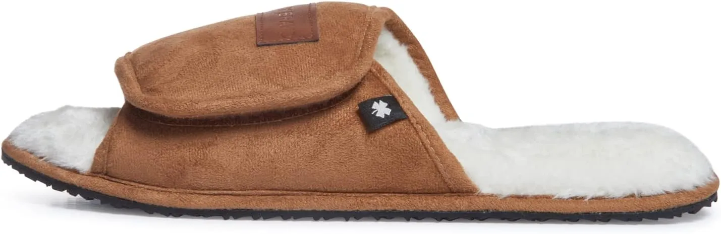 Lucky Brand Mens Microsuede Memory Foam Open Toe Slippers, Cool Adjustable Strap Indoor Outdoor House Sliders for Men