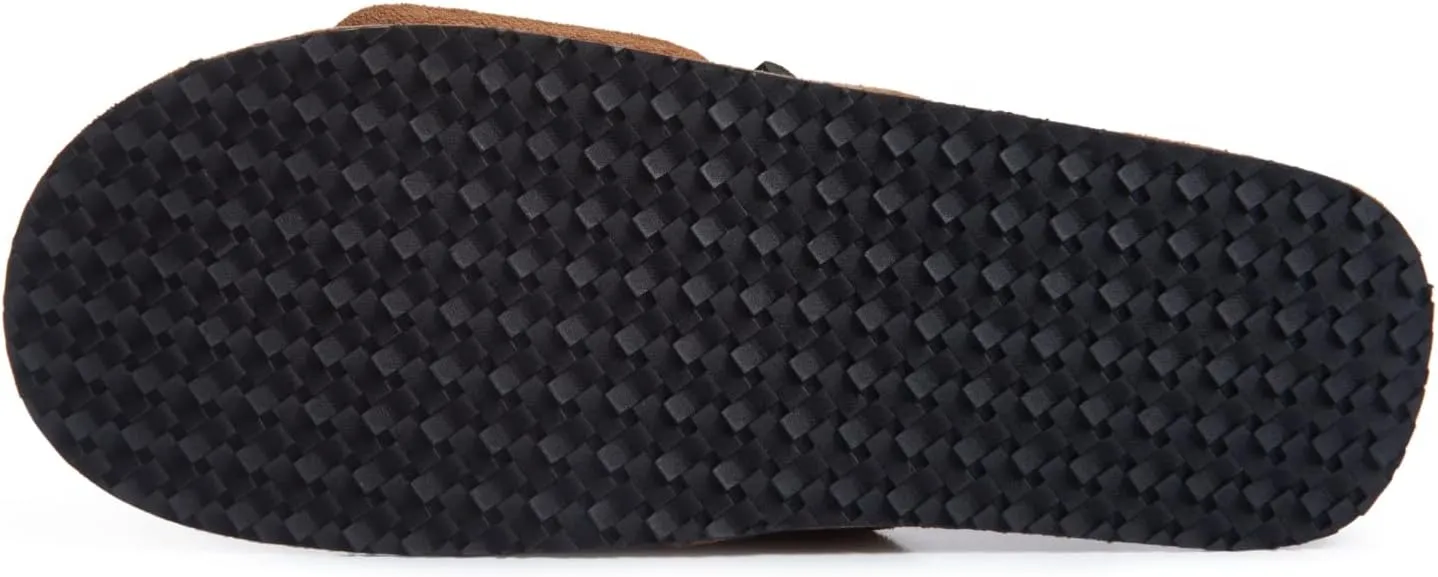 Lucky Brand Mens Microsuede Memory Foam Open Toe Slippers, Cool Adjustable Strap Indoor Outdoor House Sliders for Men