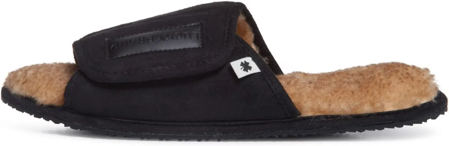 Lucky Brand Mens Microsuede Memory Foam Open Toe Slippers, Cool Adjustable Strap Indoor Outdoor House Sliders for Men