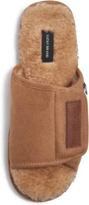 Lucky Brand Mens Microsuede Memory Foam Open Toe Slippers, Cool Adjustable Strap Indoor Outdoor House Sliders for Men