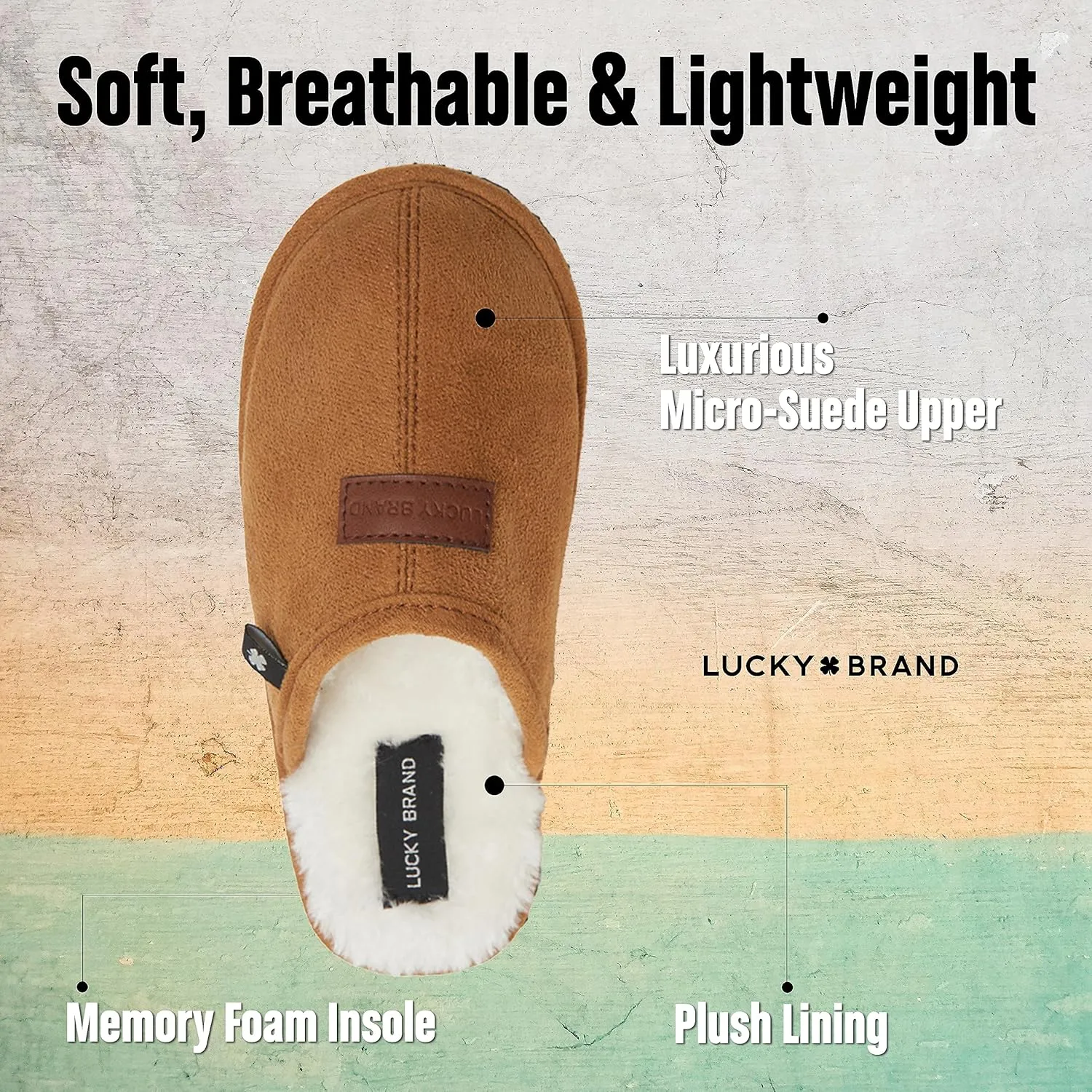 Lucky Brand Mens Microsuede Memory Foam Open Toe Slippers, Cool Adjustable Strap Indoor Outdoor House Sliders for Men