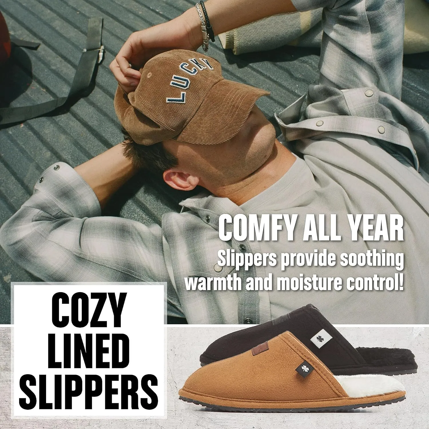 Lucky Brand Mens Microsuede Memory Foam Open Toe Slippers, Cool Adjustable Strap Indoor Outdoor House Sliders for Men