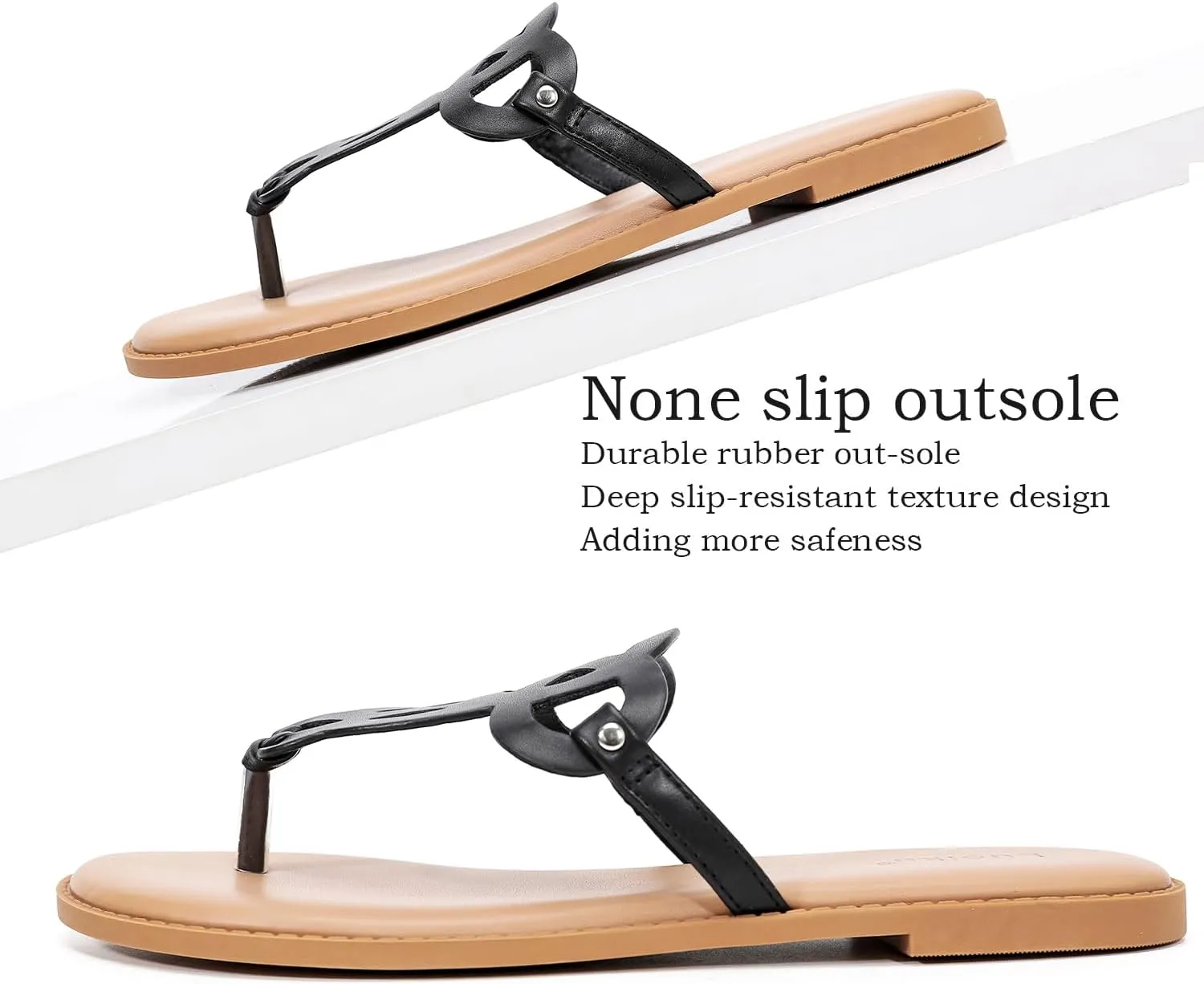 Luoika Women's Wide Width Flat Slides Sandals, Flip Flop Strappy Rhinestone Thong Sandals Comfortable Summer Beach Shoes for Women.