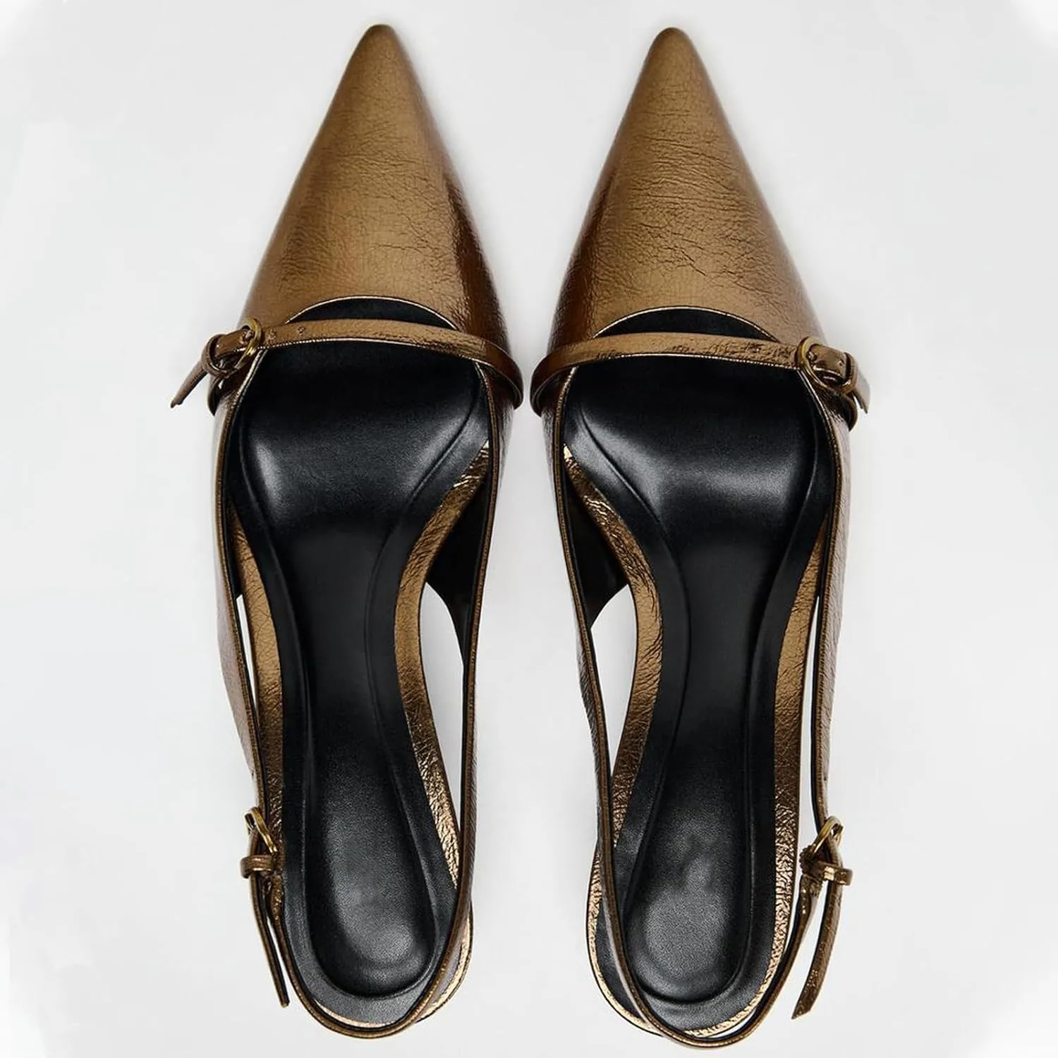 Lymphvity Women's Pointed Toe with Buckle Slingback Kitten Heels Sexy Backless Low Heel Pump Shoes Fashion Leather Slip On Dress Shoes
