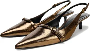 Lymphvity Women's Pointed Toe with Buckle Slingback Kitten Heels Sexy Backless Low Heel Pump Shoes Fashion Leather Slip On Dress Shoes