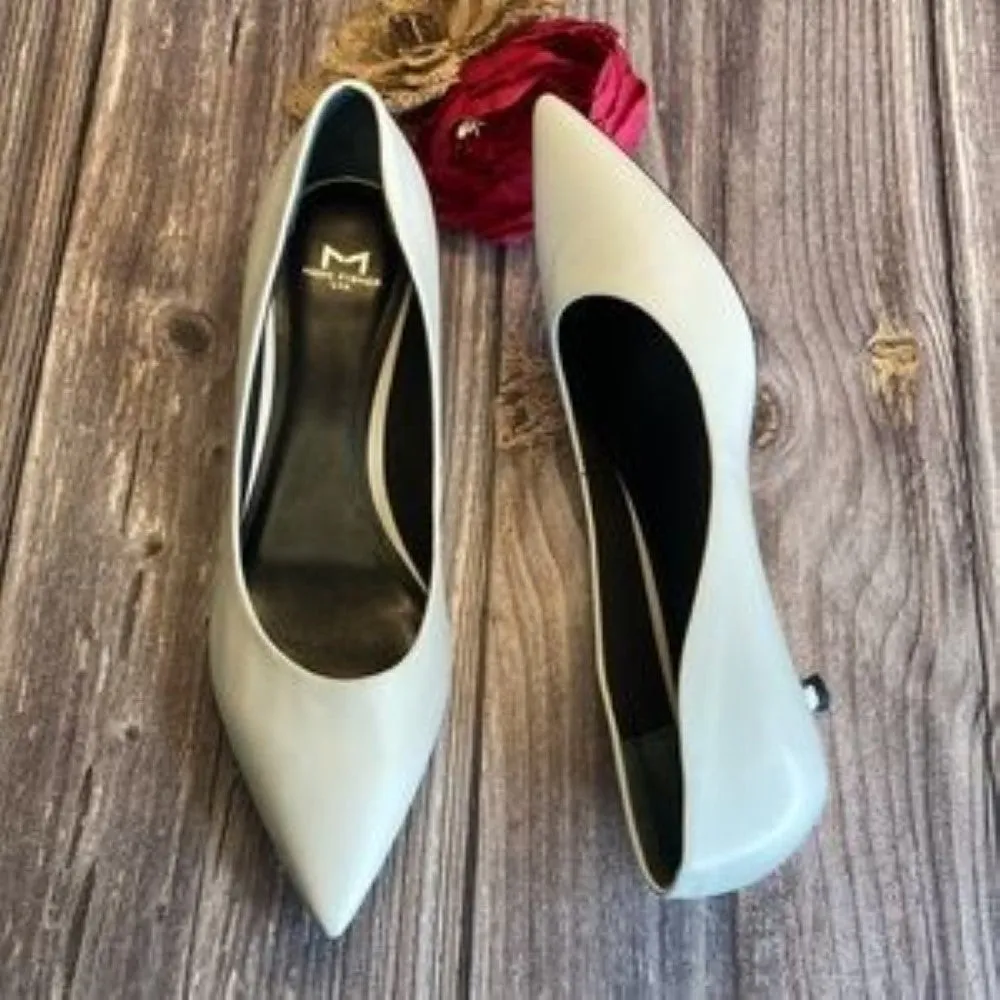 MARC FISHER Xanthe White Leather Kitten Heel Pump 9M