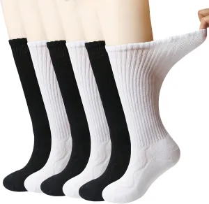  MD 4 & 6 Pairs Bamboo Diabetic Crew Socks, Non-Binding Loose Fit for Women & Men, Soft Cushioned Sole Moisture Wicking