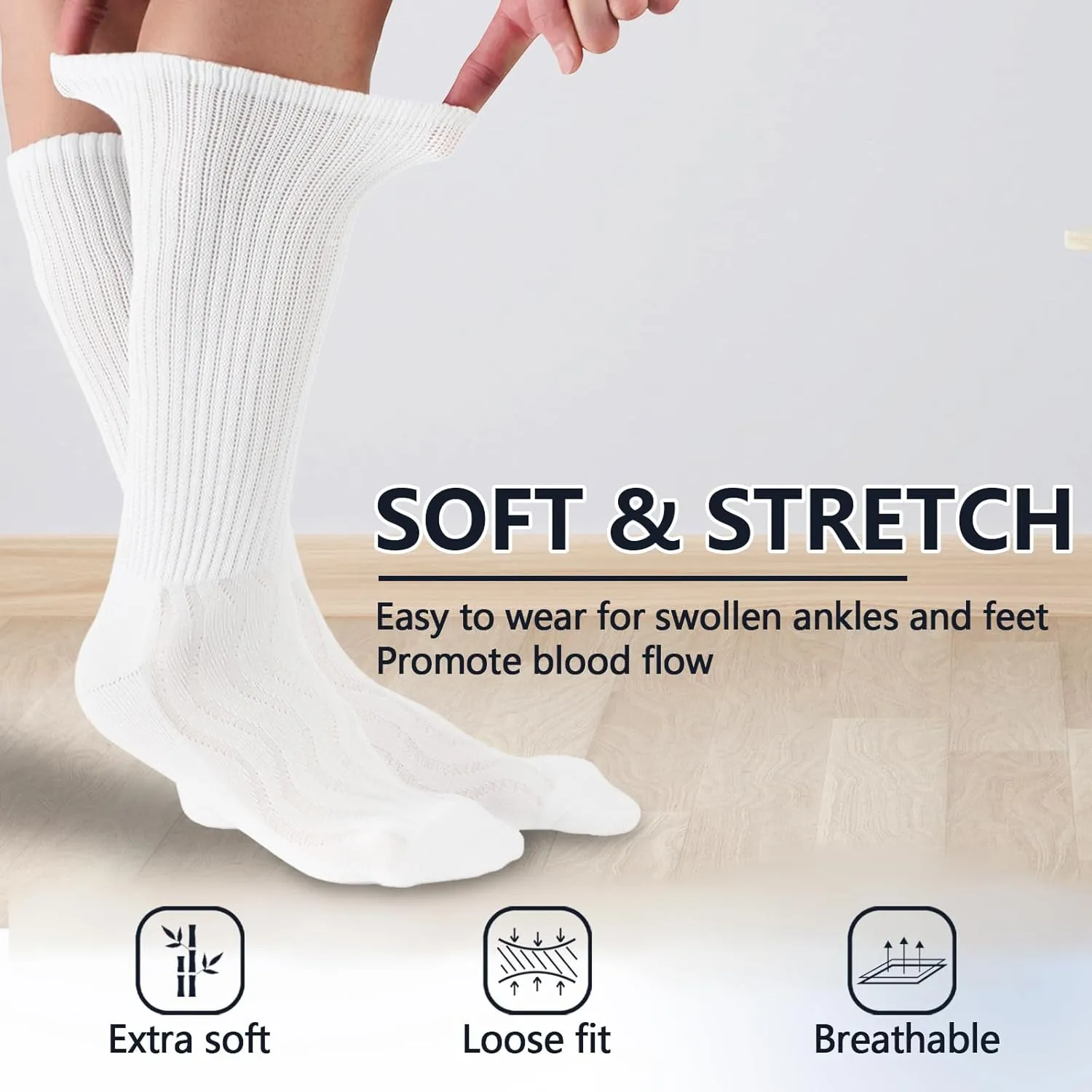  MD 4 & 6 Pairs Bamboo Diabetic Crew Socks, Non-Binding Loose Fit for Women & Men, Soft Cushioned Sole Moisture Wicking