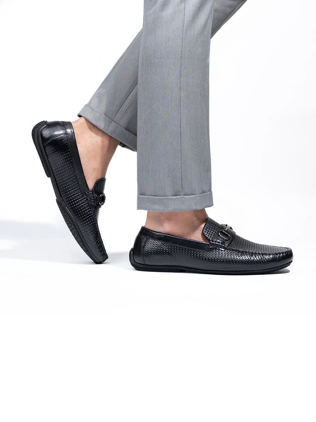 Men's Black Leather Slip-On Loafers