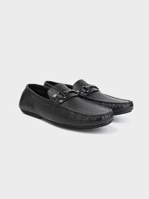 Men's Black Leather Slip-On Loafers