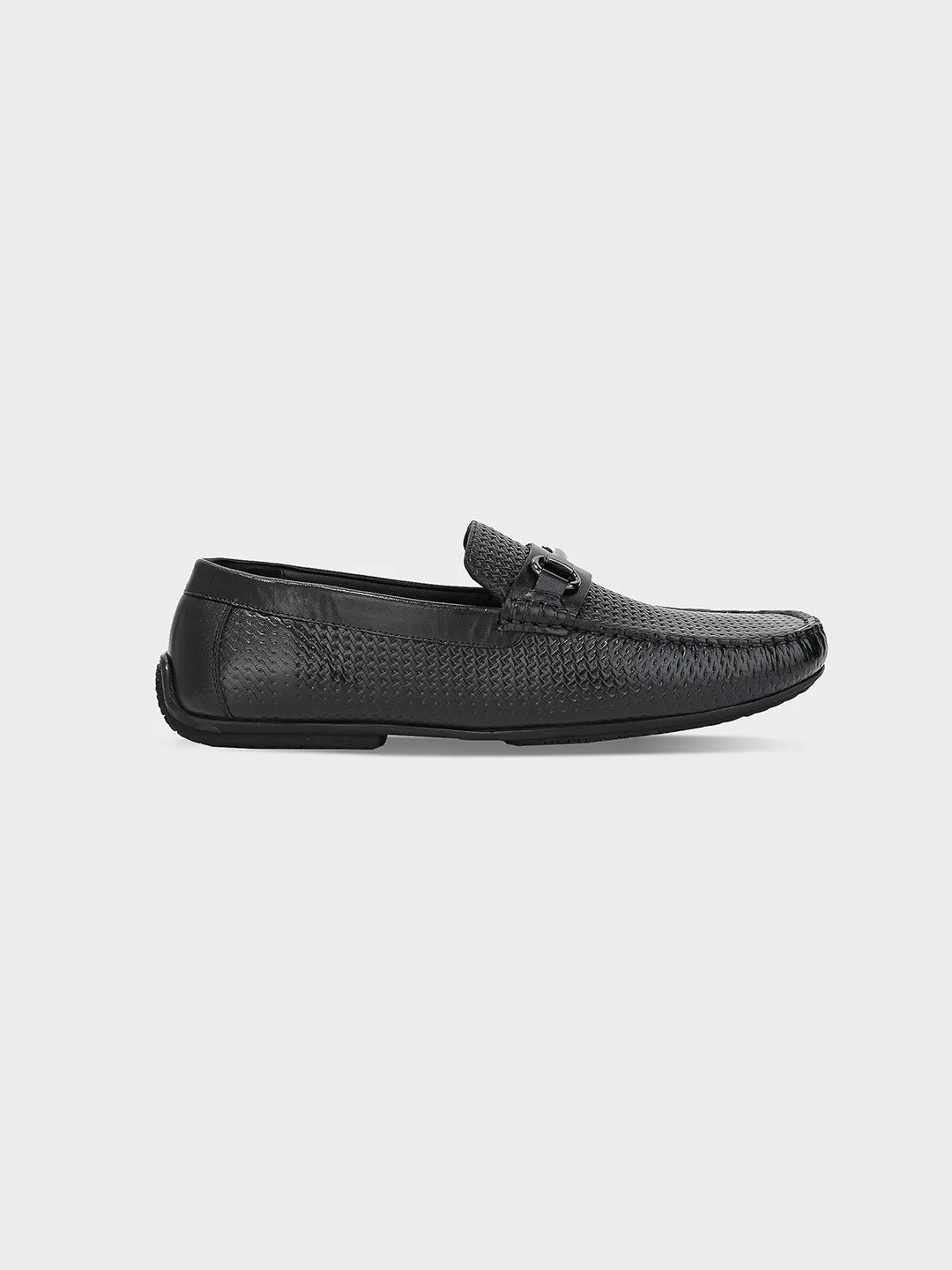 Men's Black Leather Slip-On Loafers