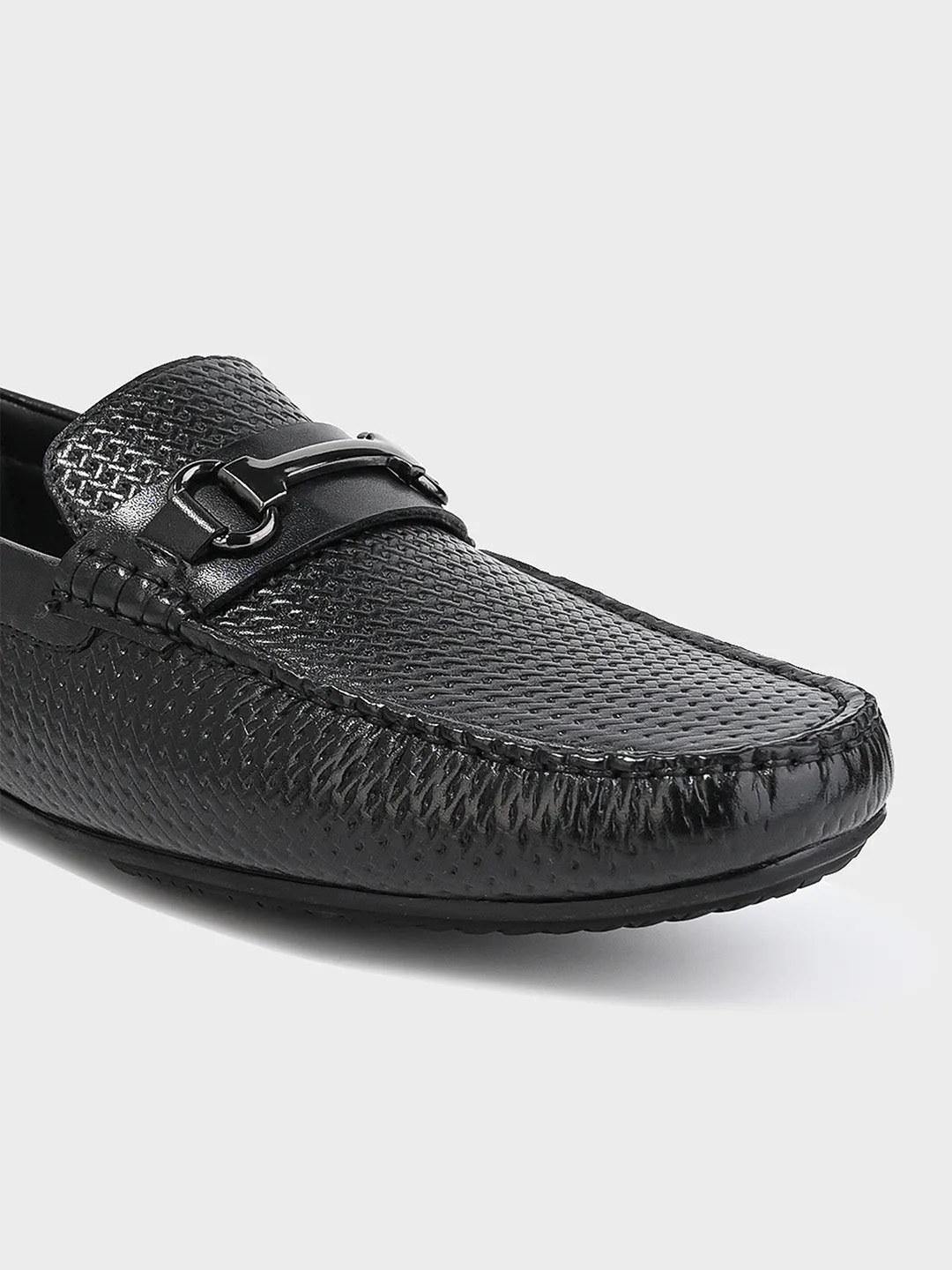 Men's Black Leather Slip-On Loafers