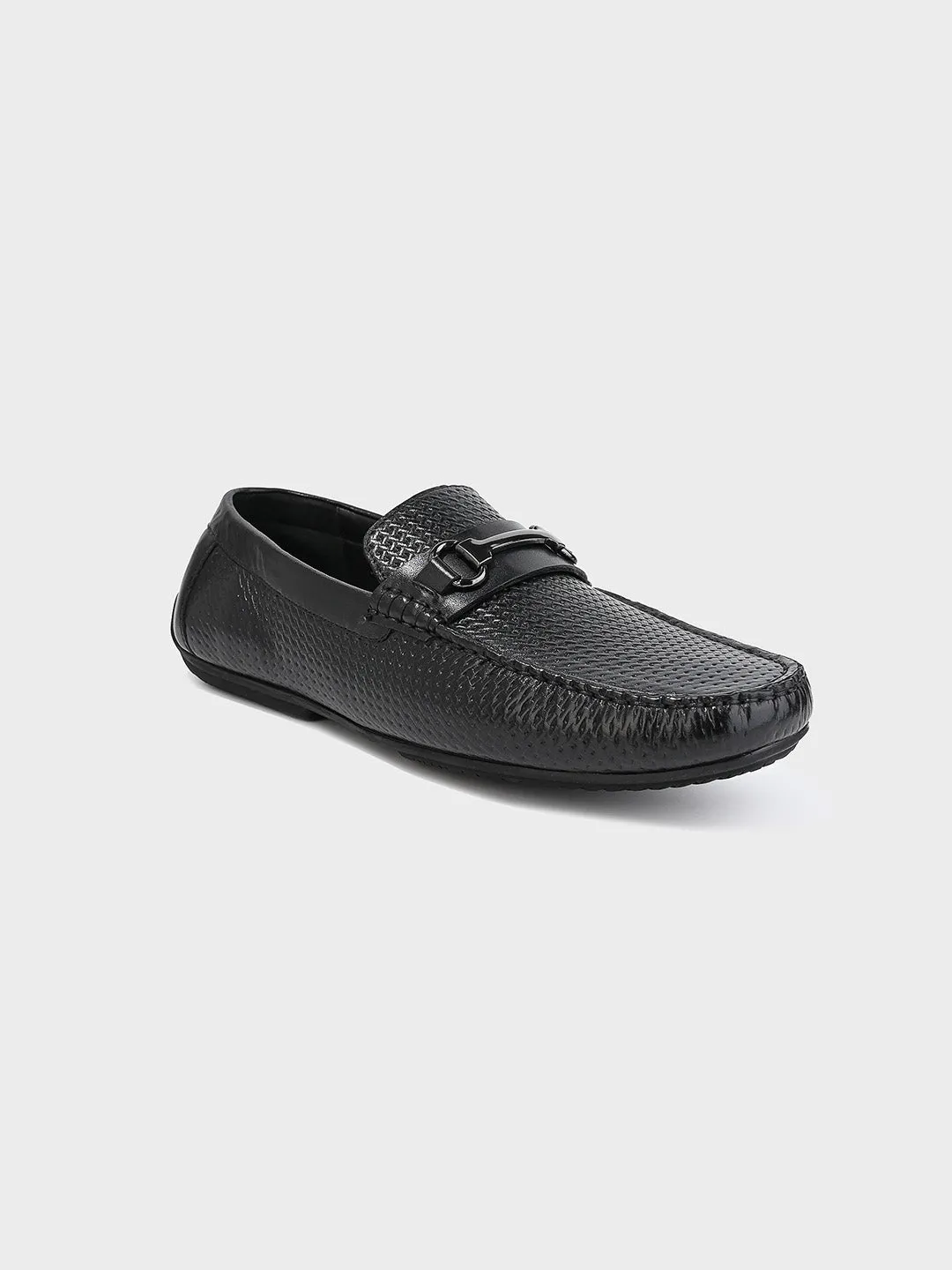 Men's Black Leather Slip-On Loafers