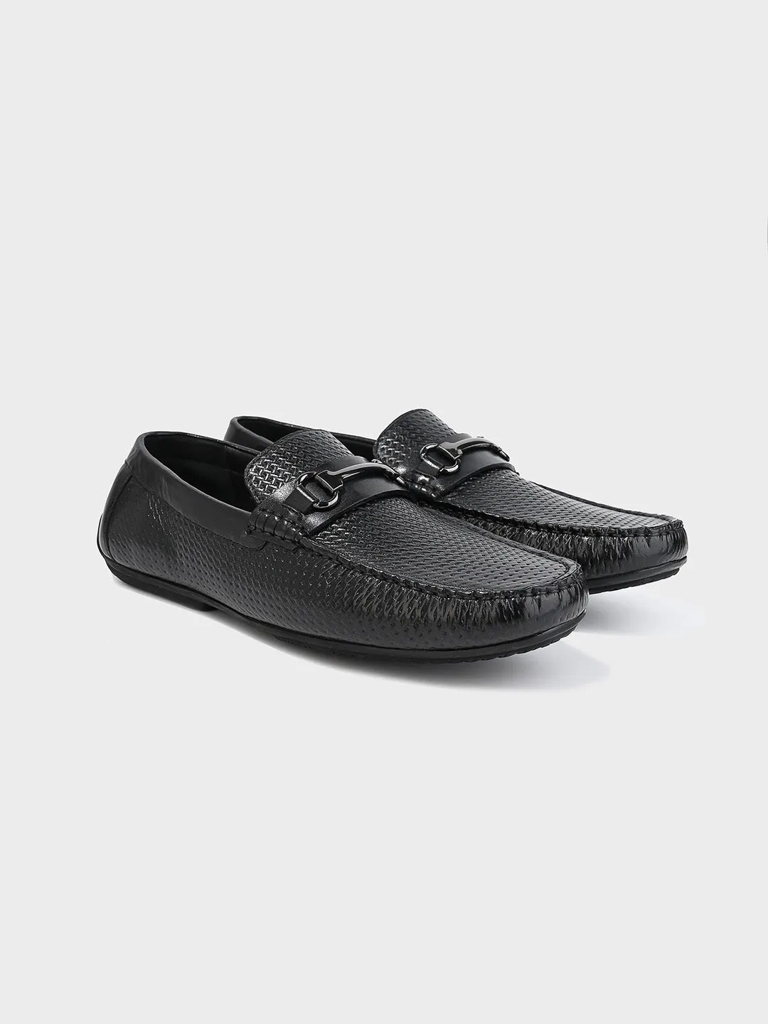 Men's Black Leather Slip-On Loafers