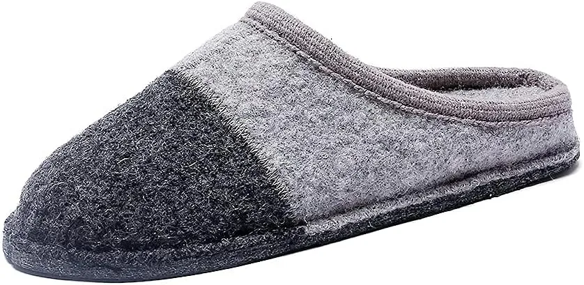 Men's Boiled Wool House Slippers Breathable Winter Warm Slip on Mules Indoor/Outdoor Slipper for Women Two Tone Cap Toe Clog