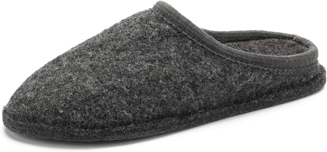 Men's Boiled Wool House Slippers Breathable Winter Warm Slip on Mules Indoor/Outdoor Slipper for Women Two Tone Cap Toe Clog