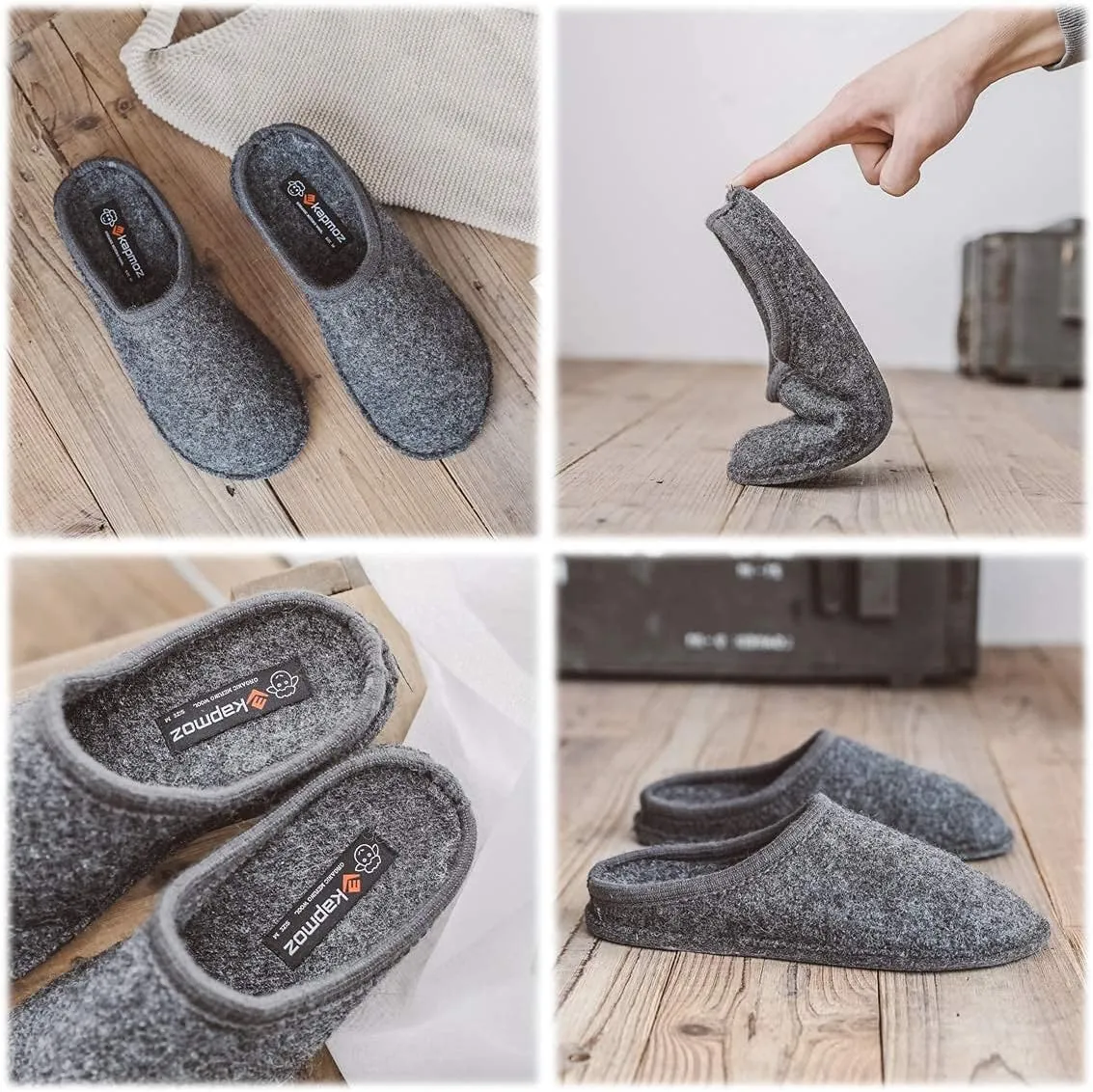 Men's Boiled Wool House Slippers Breathable Winter Warm Slip on Mules Indoor/Outdoor Slipper for Women Two Tone Cap Toe Clog