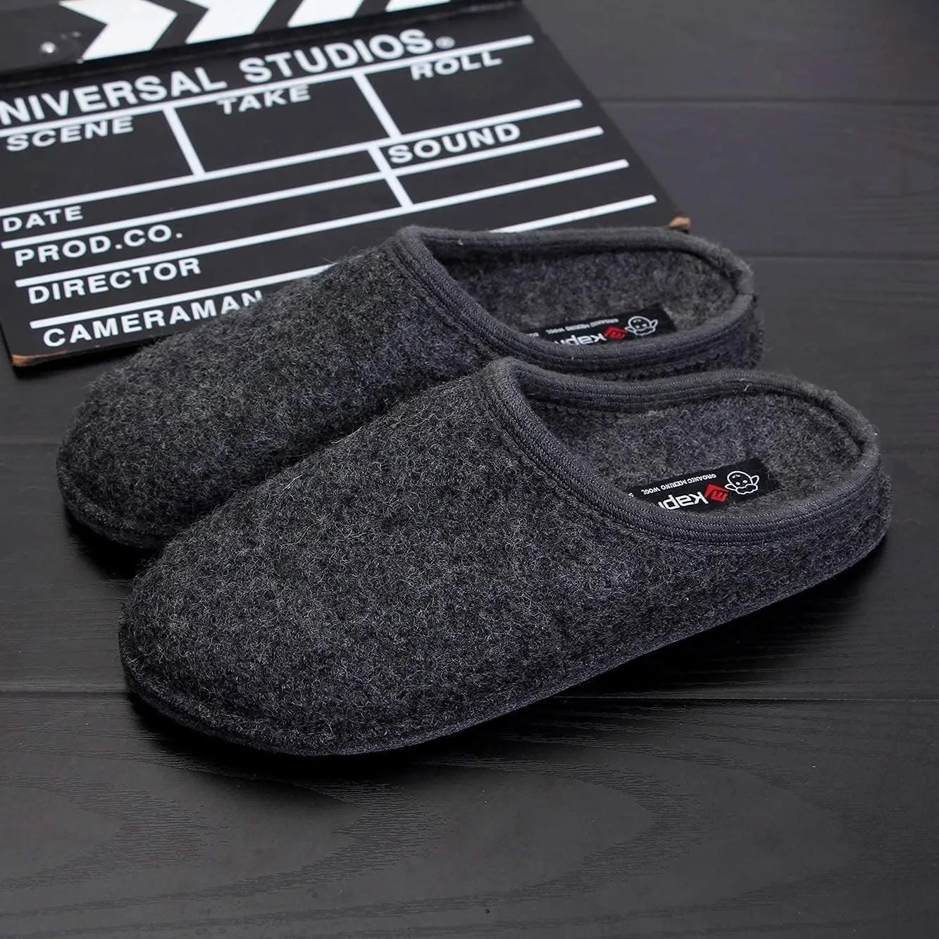Men's Boiled Wool House Slippers Breathable Winter Warm Slip on Mules Indoor/Outdoor Slipper for Women Two Tone Cap Toe Clog