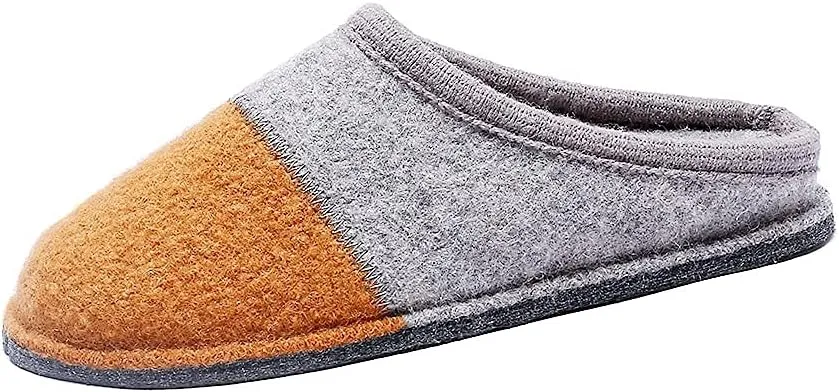 Men's Boiled Wool House Slippers Breathable Winter Warm Slip on Mules Indoor/Outdoor Slipper for Women Two Tone Cap Toe Clog