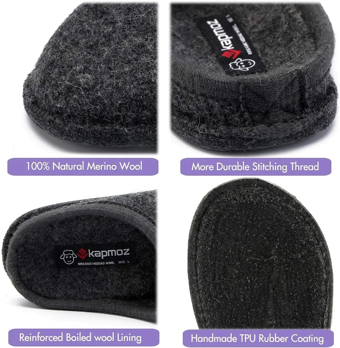 Men's Boiled Wool House Slippers Breathable Winter Warm Slip on Mules Indoor/Outdoor Slipper for Women Two Tone Cap Toe Clog