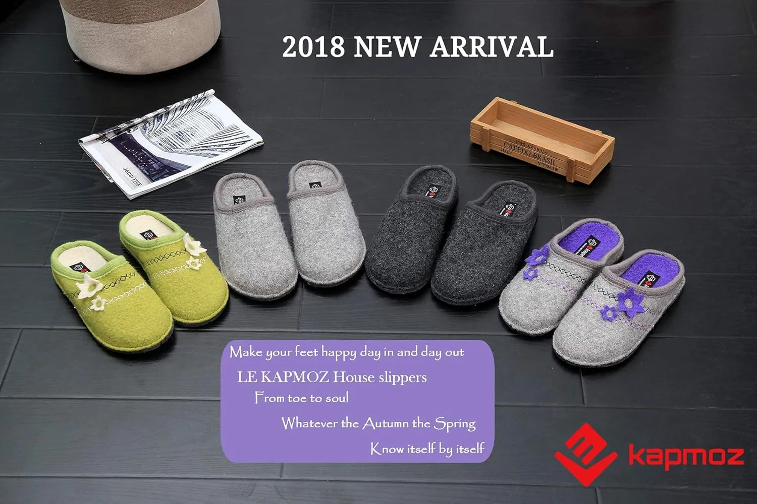 Men's Boiled Wool House Slippers Breathable Winter Warm Slip on Mules Indoor/Outdoor Slipper for Women Two Tone Cap Toe Clog