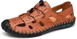 Mens Casual Closed Toe Leather Sandals Outdoor Fisherman Adjustable Sport Summer Shoes