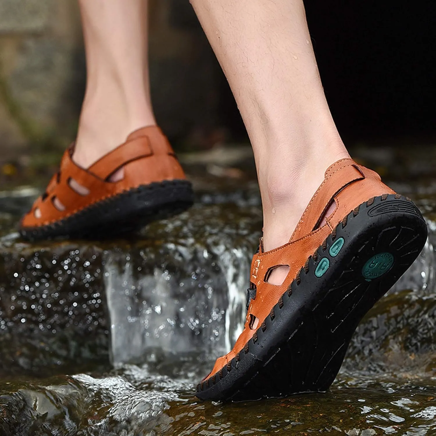 Mens Casual Closed Toe Leather Sandals Outdoor Fisherman Adjustable Sport Summer Shoes
