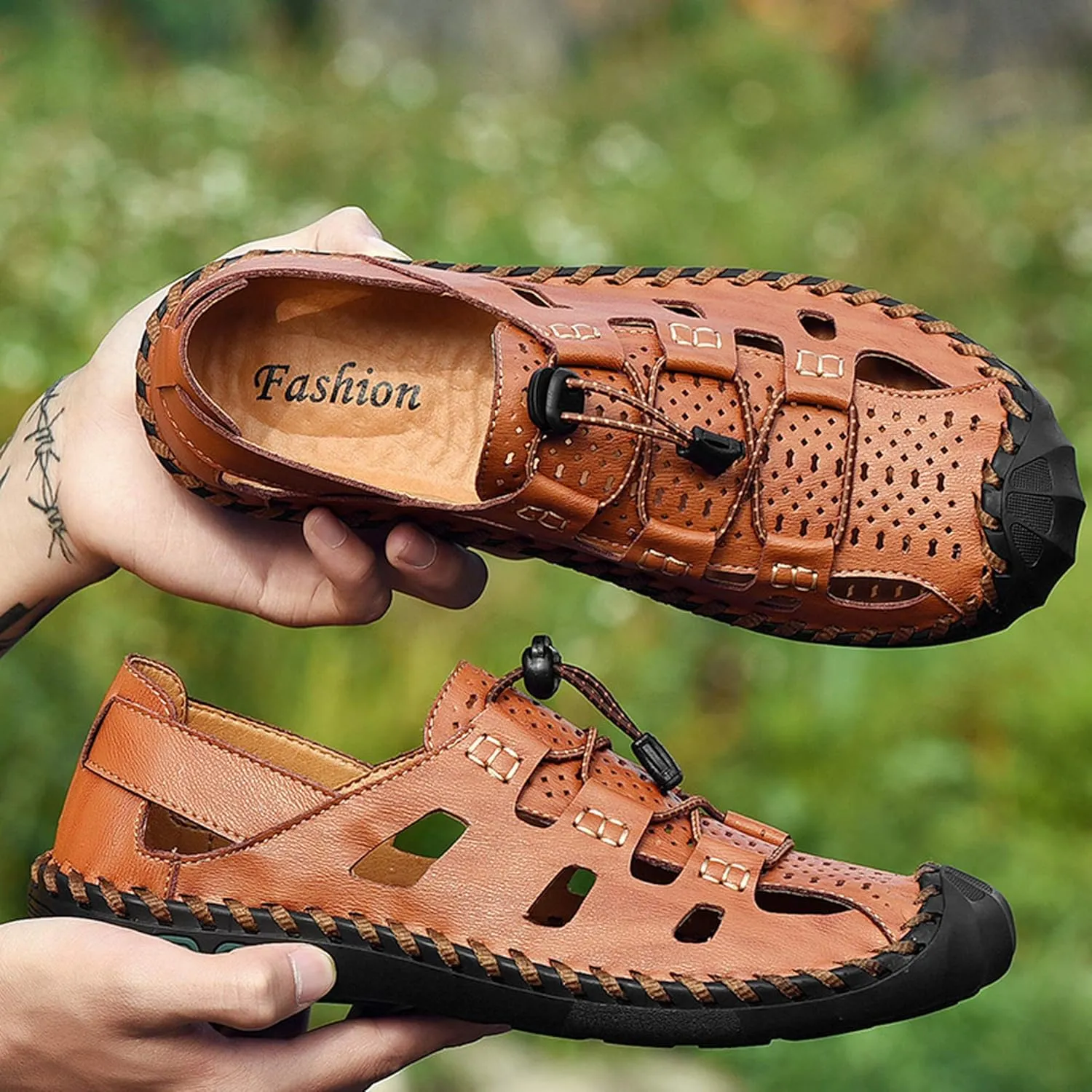 Mens Casual Closed Toe Leather Sandals Outdoor Fisherman Adjustable Sport Summer Shoes