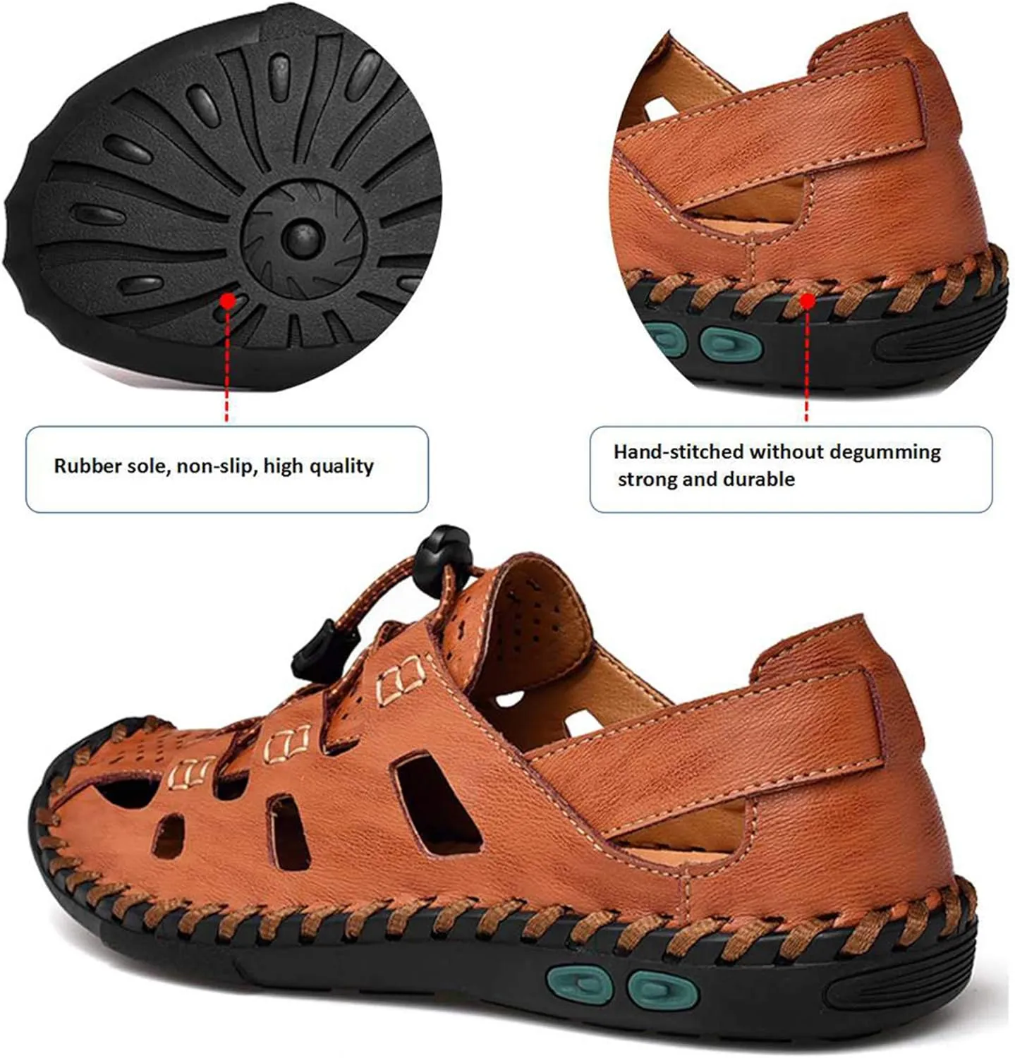 Mens Casual Closed Toe Leather Sandals Outdoor Fisherman Adjustable Sport Summer Shoes