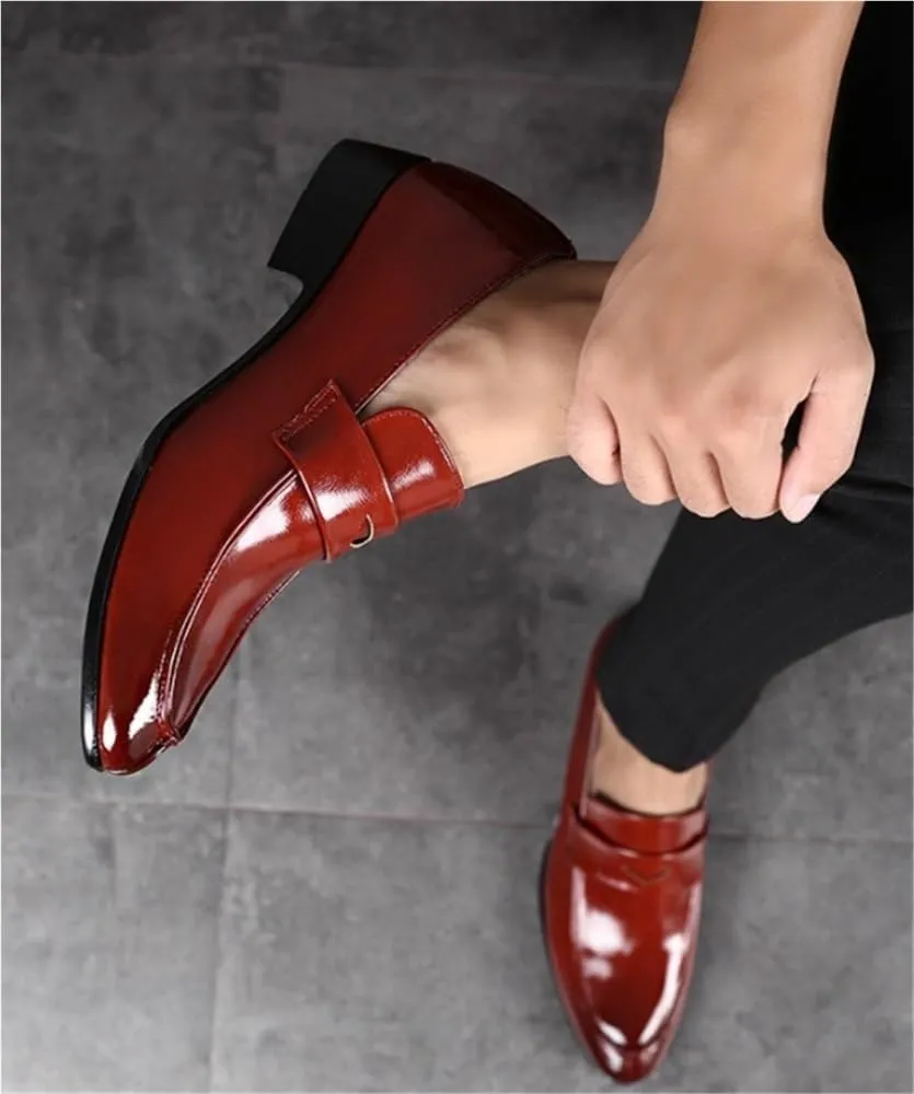 Mens Loafers Shoe Simple Breathable Burnished Toe Loafers Faux Leather Resistant Flat Heel Lightweight Fashion Slip On