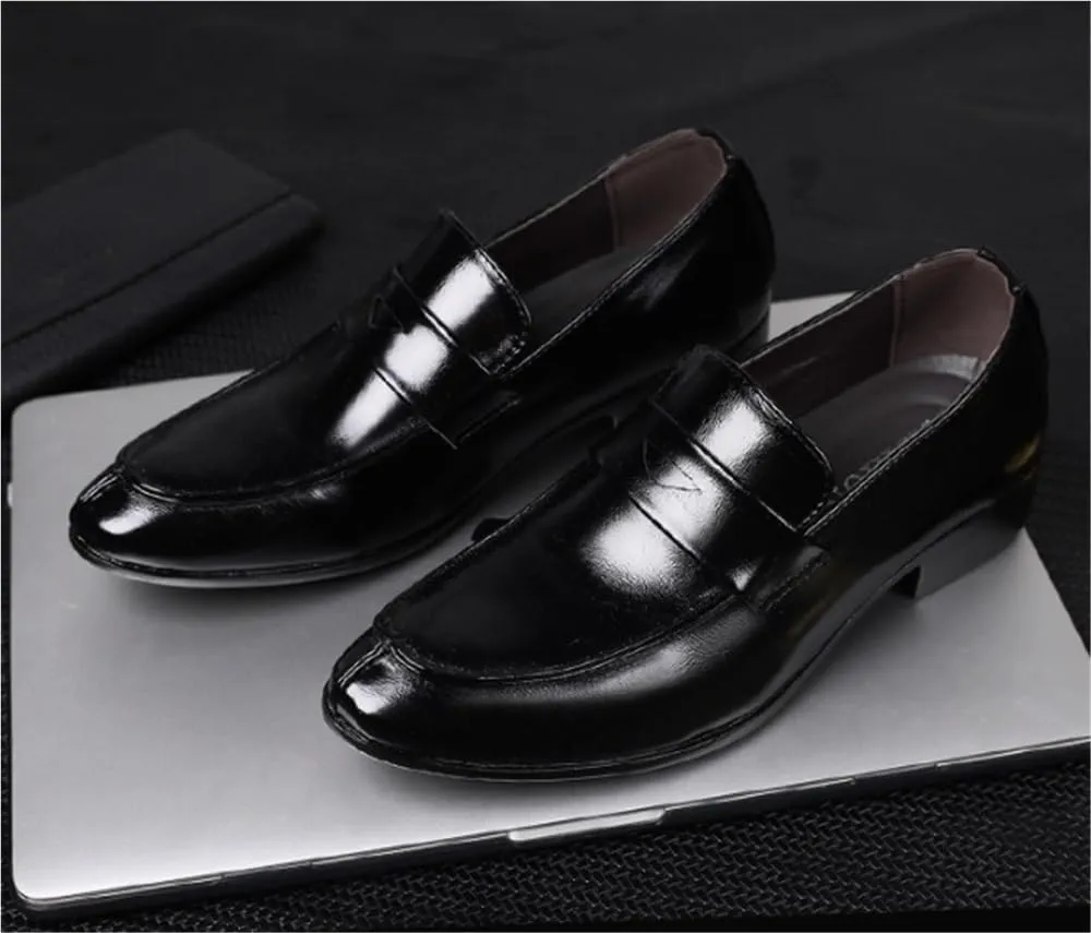 Mens Loafers Shoe Simple Breathable Burnished Toe Loafers Faux Leather Resistant Flat Heel Lightweight Fashion Slip On
