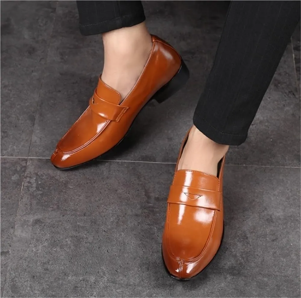 Mens Loafers Shoe Simple Breathable Burnished Toe Loafers Faux Leather Resistant Flat Heel Lightweight Fashion Slip On