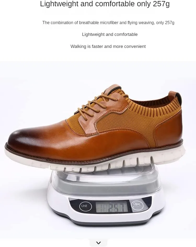 Men's Oxford Dress Shoes - Hybrid Leather Sneakers with Sporty Soles Lightweight and Comfortable Running Shoes