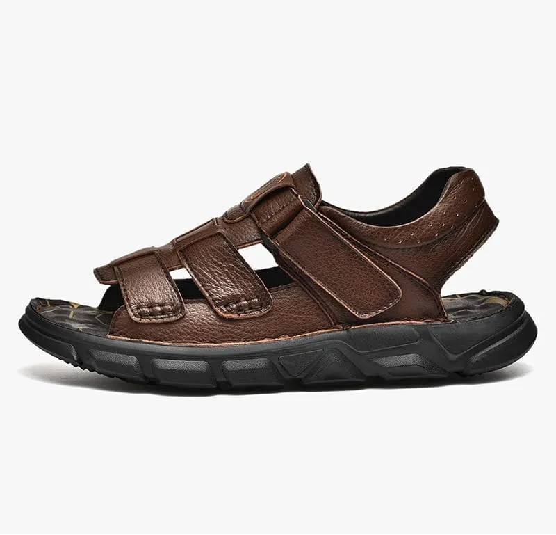 Men's Sandals Leather Open Toe Outdoor Sport Adjustable Summer Beach Shoes