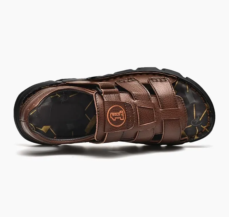 Men's Sandals Leather Open Toe Outdoor Sport Adjustable Summer Beach Shoes