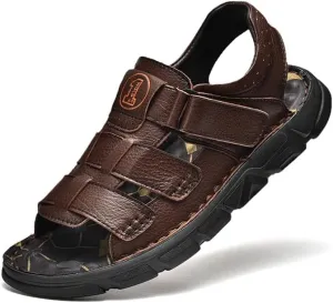 Men's Sandals Leather Open Toe Outdoor Sport Adjustable Summer Beach Shoes