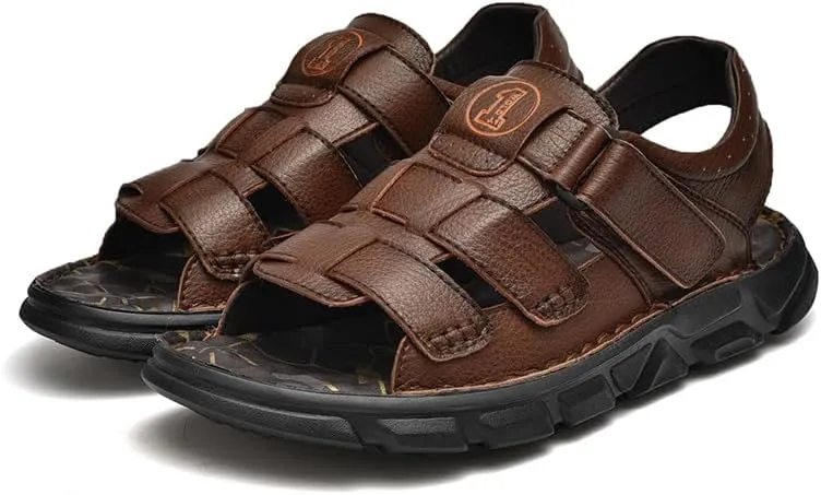 Men's Sandals Leather Open Toe Outdoor Sport Adjustable Summer Beach Shoes