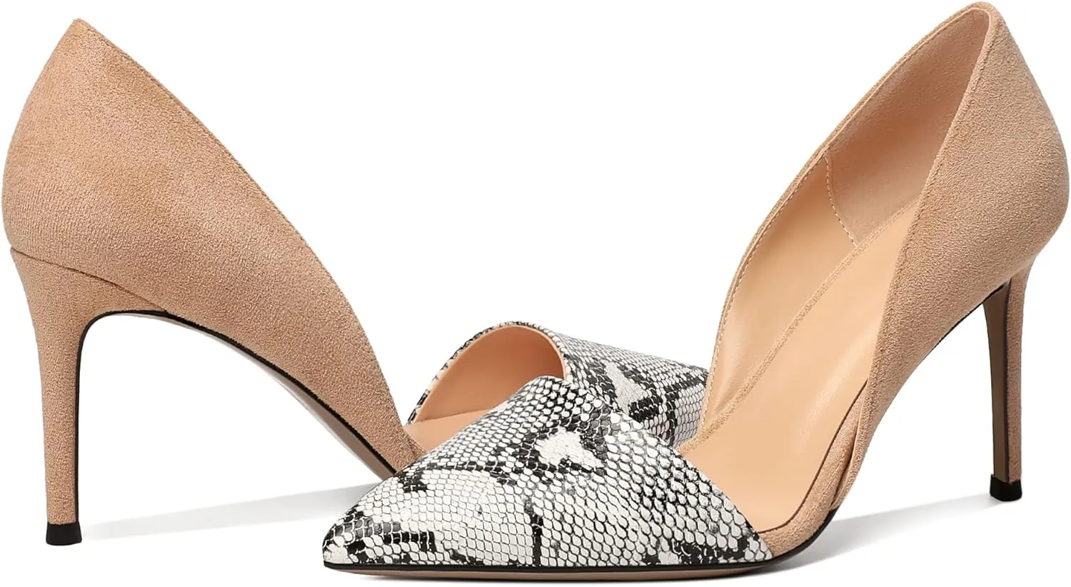 Mettesally Women Stiletto Heels Snakeskin Slip On Pointed Toe Pumps Closed Toe High Heel Dress Shoes for Wedding Party Office