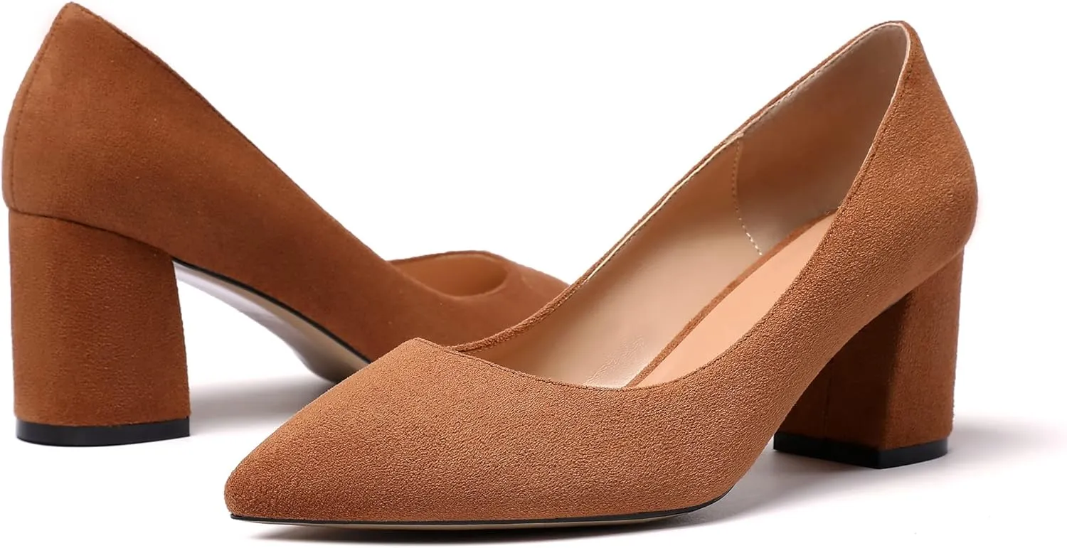 Mettesally Women's Block Heels Pointed Toe Middle Heel Pumps Comfort Walking Party Club Elegant Dress Shoes