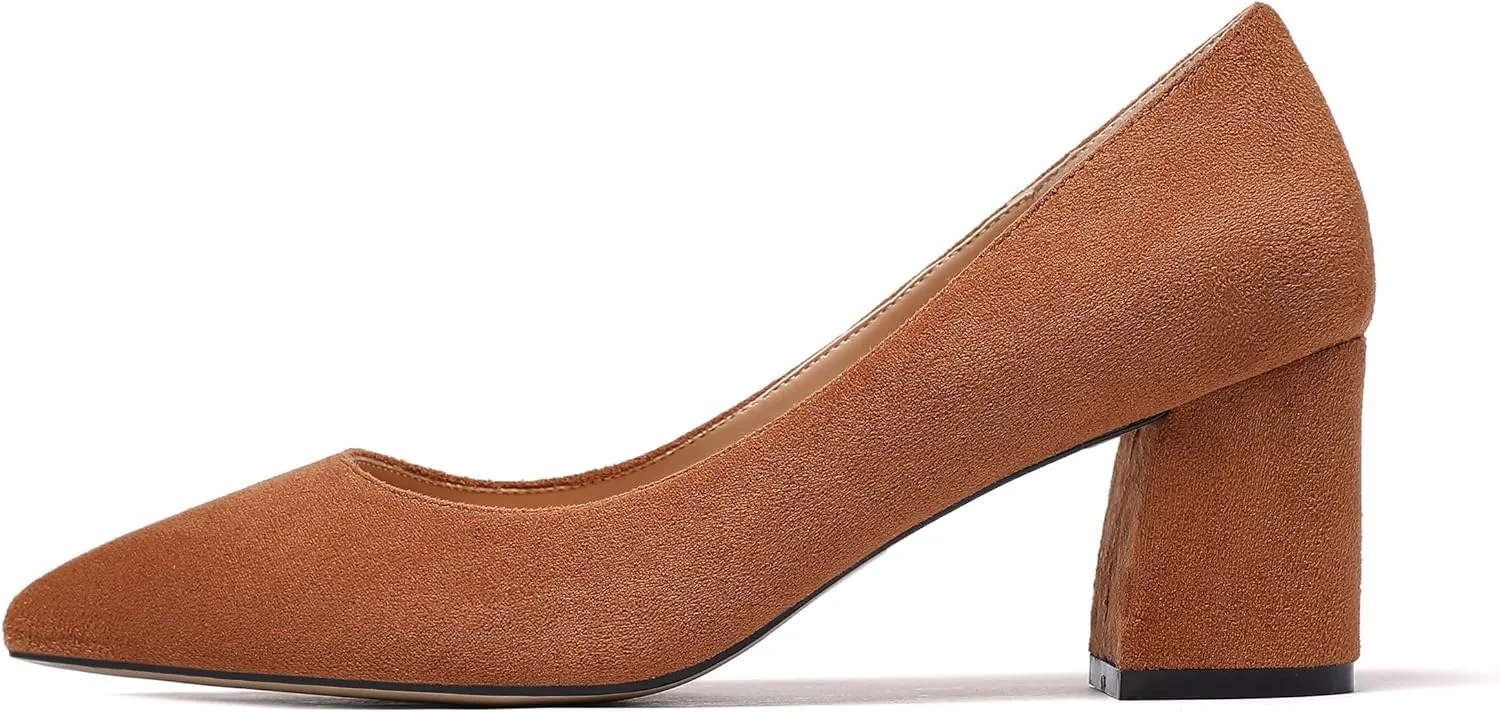 Mettesally Women's Block Heels Pointed Toe Middle Heel Pumps Comfort Walking Party Club Elegant Dress Shoes