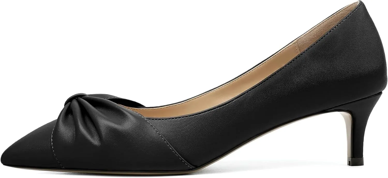 Mettesally Womens Kitten Heel Pumps Pointed Toe Mid Heels Bow Tie Comfort Slip On Heeled Shoes for Wedding Party Office