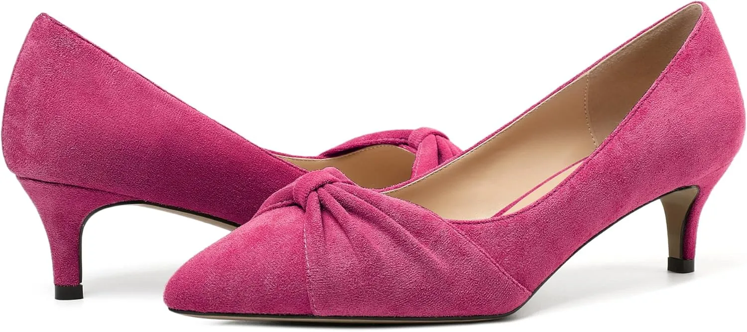 Mettesally Womens Kitten Heel Pumps Pointed Toe Mid Heels Bow Tie Comfort Slip On Heeled Shoes for Wedding Party Office