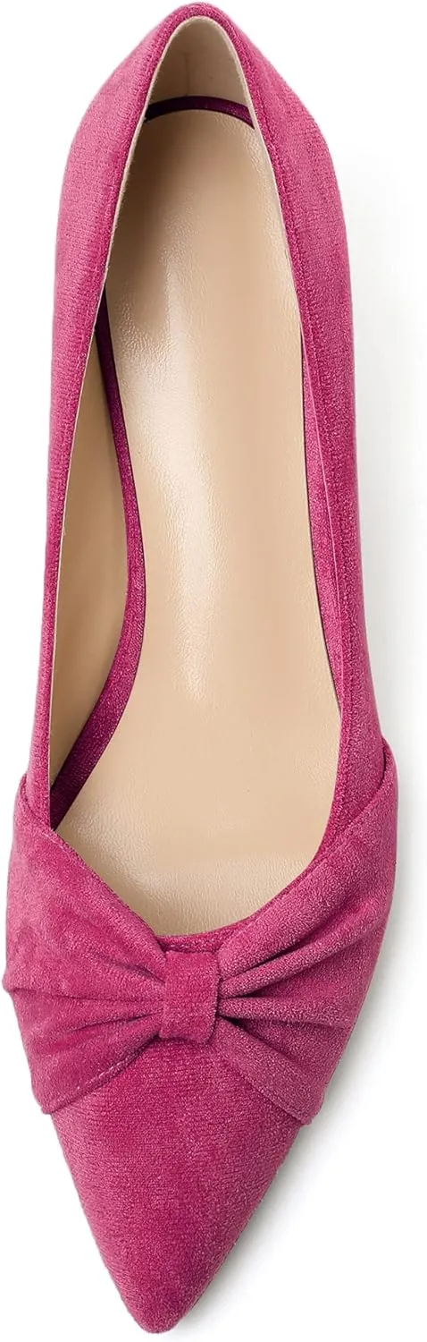 Mettesally Womens Kitten Heel Pumps Pointed Toe Mid Heels Bow Tie Comfort Slip On Heeled Shoes for Wedding Party Office