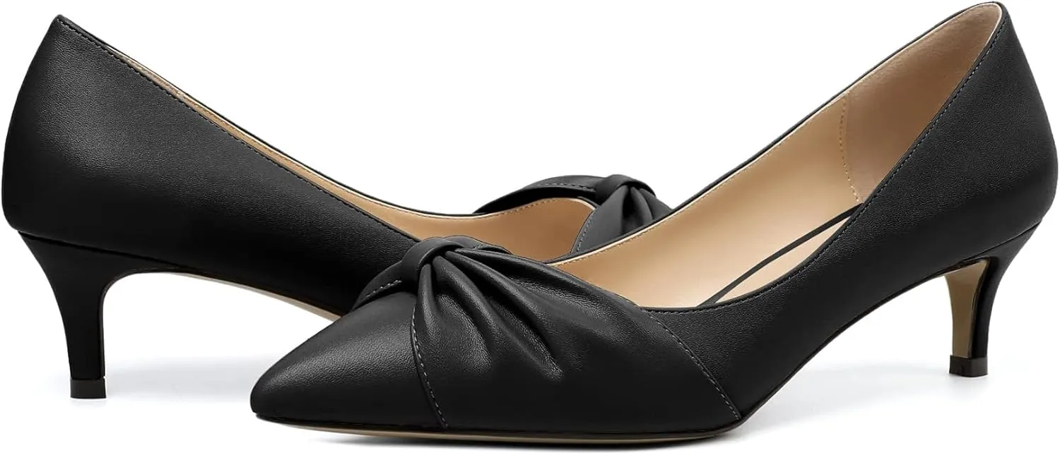 Mettesally Womens Kitten Heel Pumps Pointed Toe Mid Heels Bow Tie Comfort Slip On Heeled Shoes for Wedding Party Office