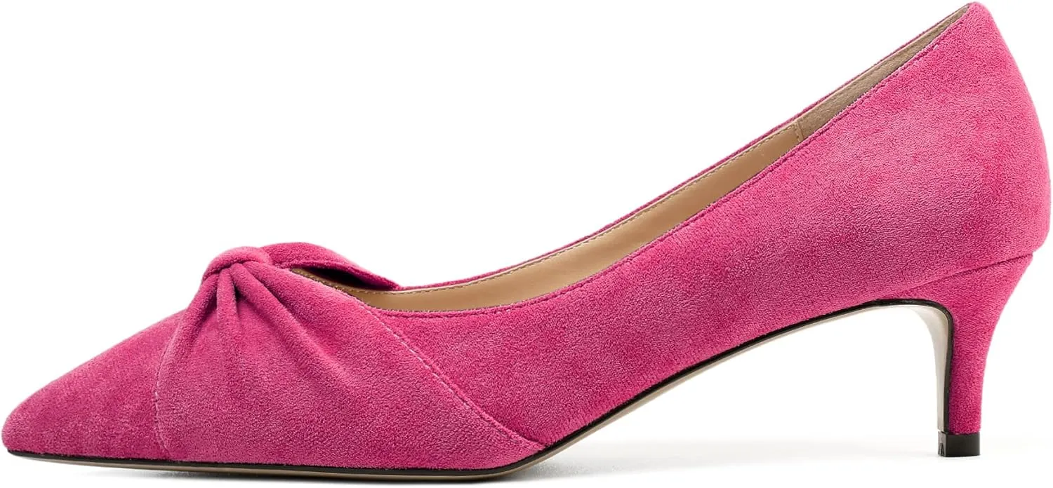 Mettesally Womens Kitten Heel Pumps Pointed Toe Mid Heels Bow Tie Comfort Slip On Heeled Shoes for Wedding Party Office